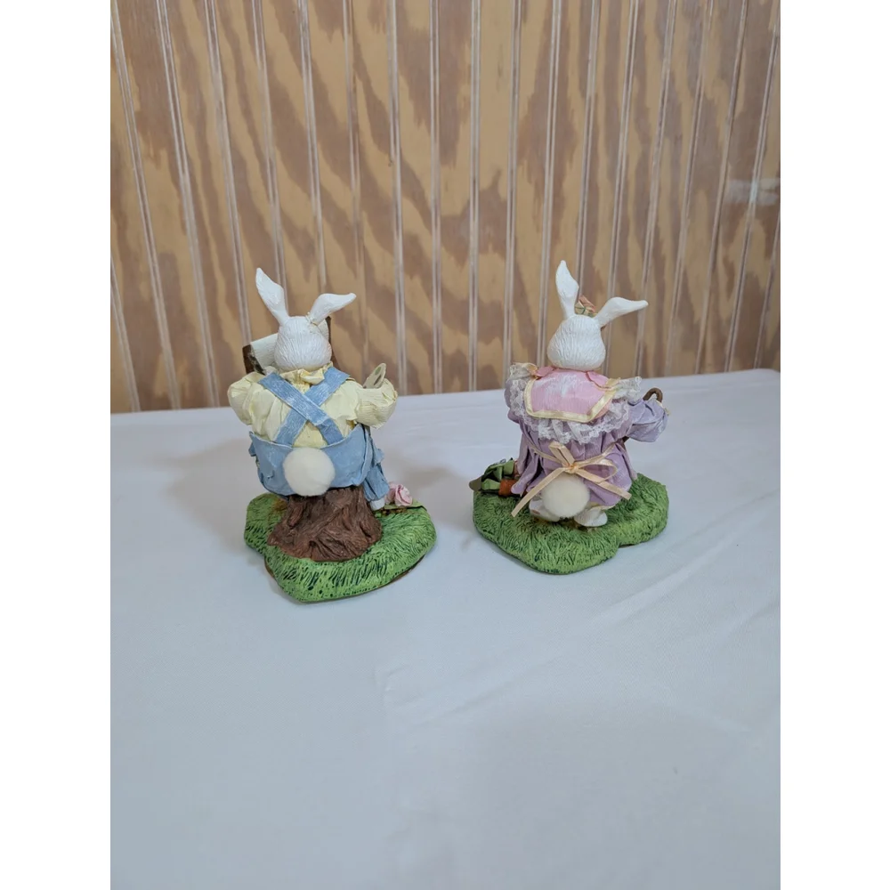 Vintage Paper Mache / Resin Easter Bunny Figurines Set of 6 (1 missing foot)